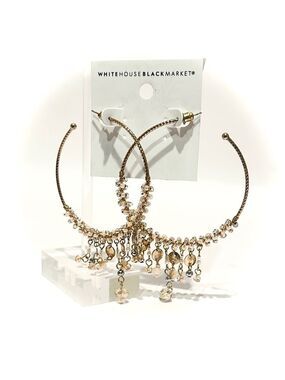 WHITE HOUSE BLACK MARKET | Large 2.5” Gold Hoop Earrings w Crystal Dangles | NWT